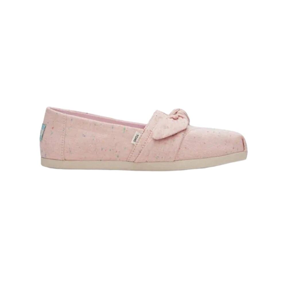 New TOMS Womans Sz 10 Alpargata Chalky Pink Linen Bow Espadrilles Slip On NIB